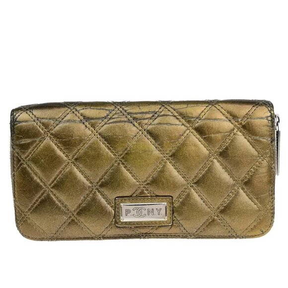 CHANEL Handbags - CHANEL CC Paris New York Matelasse Zip Around Long Wallet Leather Bronze 04EC213